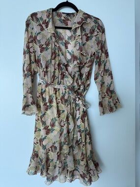Scotch & Soda Beige Floral Wrap Dress with Brown & Green Accents